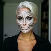 femme avec peint visage - Halloween masque photo