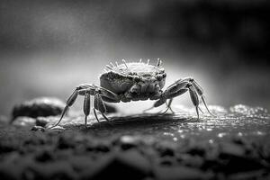 arafé Crabe sur une Roche avec l'eau gouttelettes sur ses affronter. génératif ai. photo