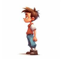 dessin animé garçon avec une court cheveux et une rouge chemise debout. génératif ai. photo