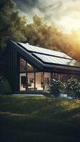 arafé maison avec une solaire panneau sur le toit et une grand la fenêtre. génératif ai. photo