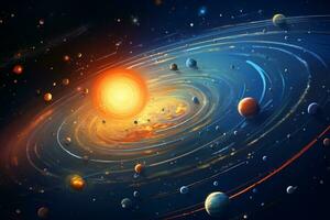 arafé image de une solaire système avec planètes et Soleil. génératif ai. photo
