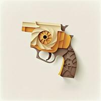 là est une papier pistolet avec une Jaune et marron conception sur il. génératif ai. photo