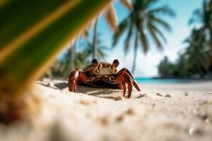là est une Crabe cette est séance sur le le sable près le l'eau. génératif ai. photo