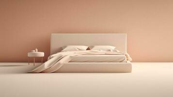 là est une lit avec une blanc tête de lit et une rose mur. génératif ai. photo