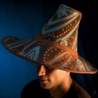 arafé homme portant une chapeau avec une modèle sur il. génératif ai. photo