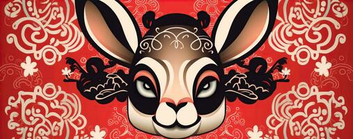 chinois Nouveau année de le lapin sur rouge couleurs. établi avec génératif ai photo
