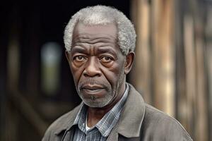 africain homme dans années 60, court gris cheveux, campagne ,génératif ai photo