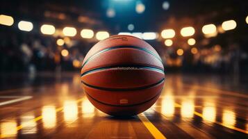 basketball Balle prêt à le moderne arène. génératif ai photo