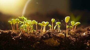 germination des graines de légume sur le Terre dans divers saisons, ai généré photo