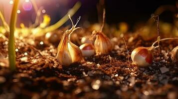 germination des graines de légume sur le Terre dans divers saisons, ai généré photo