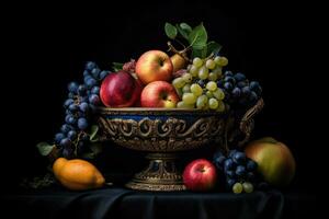 décoré somptueux bol de mélanger des fruits, génératif ai photo