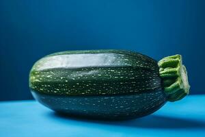 vert Zucchini sur bleu Contexte en bonne santé plante baisé végétalien régime génératif ai photo