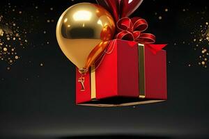 noir Vendredi vente rouge cadeau boîte sur d'or ballon avec foncé Contexte photo