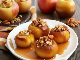 une assiette de cuit pommes avec mon chéri et des noisettes photo