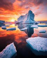 icebergs dans glacier lagune à le coucher du soleil photo