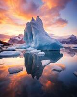 iceberg à le coucher du soleil dans glacier lagune photo