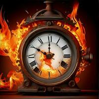 l'horloge sur feu, fois brûlant, fin dans ardent l'horloge image. ai généré photo