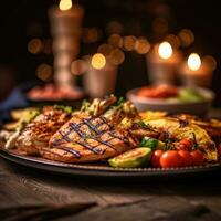 assiette de grillé Saumon avec herbes génératif ai photo