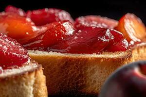 prune griller, macro coup de une Frais petit déjeuner avec égouttage Miel, ai généré photo