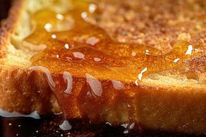 Pomme griller, macro coup de une Frais petit déjeuner avec égouttage Miel, ai généré photo