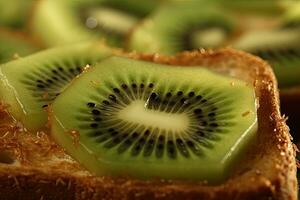 kiwi griller, macro coup de une Frais petit déjeuner avec égouttage Miel, ai généré photo