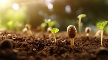 germination des graines de légume sur le Terre dans divers saisons, ai généré photo