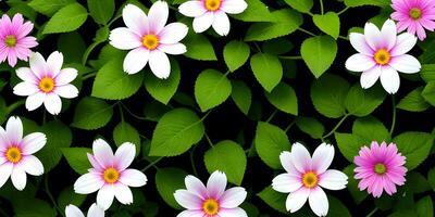 fleurs concept Contexte magnifique fleurs par vert feuilles sur foncé toile de fond. ai génératif photo