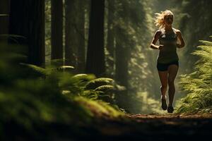 forêt sprint - capturer le coureur volonté au milieu de la nature ai génératif photo