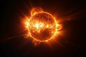 hyper-réaliste image de le du soleil surface mettant en valeur le brut Puissance de éclater solaire fusées éclairantes ai génératif photo