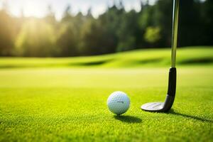 parfait été journée à le le golf cours avec tranchant paysage détails et rêveur silhouette ai génératif photo