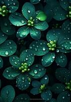 l'eau gouttes fond d'écran vert feuilles fleurs, ai généré photo