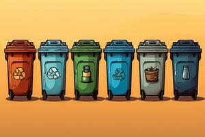 poubelle pouvez icône ensemble représentant une recycler poubelle avec poubelle dans une moderne illustré style photo