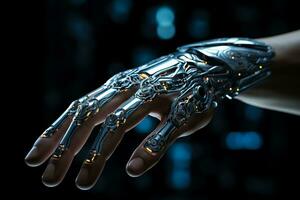 une robot examiner ses main dans une 3d illustration photo