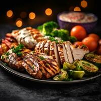 assiette de grillé Saumon avec herbes génératif ai photo