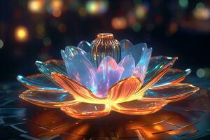 la magie lotus fleur avec brillant transparent feuilles dans mystérieux ésotérique scène. généré ai. photo