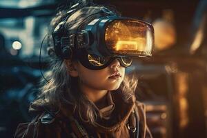 vr des lunettes de protection La technologie concept avec portable des lunettes appareil. virtuel réalité futuriste immersif expérience. généré ai. photo