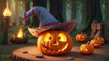 mignonne 3d Halloween Contexte avec citrouille jack o lanterne photo