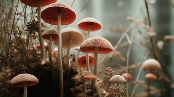 génératif ai, Frais différent champignons, l'automne récolte, esthétique en sourdine neutre couleurs photo