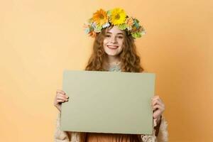 hippie femme fleur papier blanc. produire ai photo