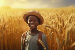 africain enfant blé champ. produire ai photo