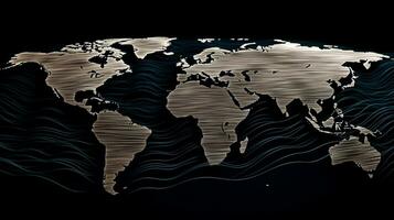 monde carte avec lignes ondulation en dehors montrant continents ai généré photo