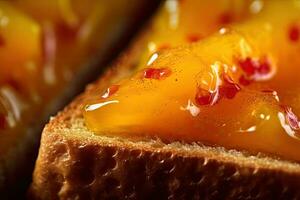 mangue griller, macro coup de une Frais petit déjeuner avec égouttage Miel, ai généré photo