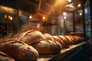 Frais pain sur afficher dans une épicerie boutique photo