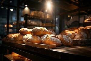 Frais pain sur afficher dans une épicerie boutique photo