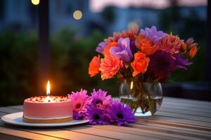 gâteau d'anniversaire avec des fleurs photo