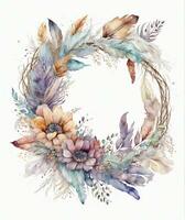 l'automne couronne de fleurs dans boho style sur blanc Contexte photo