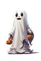 blanc fantôme sur une lumière Contexte kawaii graphique pour Halloween photo