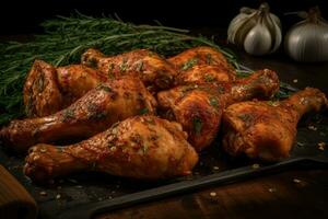 épicé poulet pilons avec herbes recette de manière complexe détaillé, ai généré photo