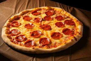 une Pizza avec pepperoni sur il photo