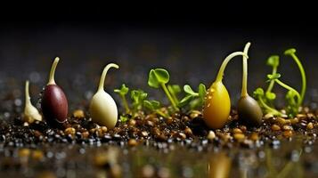 germination des graines de légume sur le Terre dans divers saisons, ai généré photo